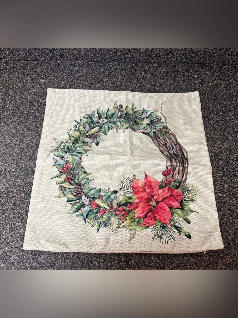 Holiday Polyester Burlap Christmas Print Cushion Cover